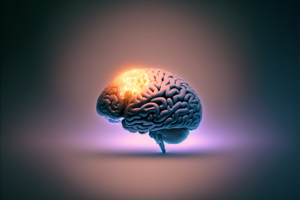A glowing illustration of a brain