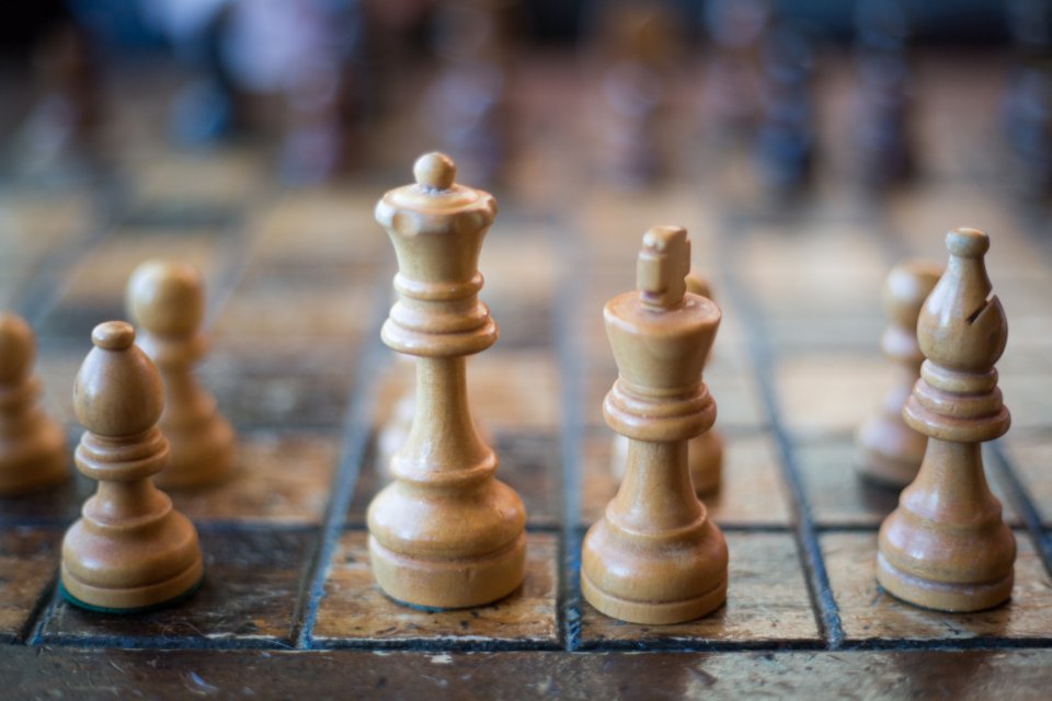 Chess pieces on a board