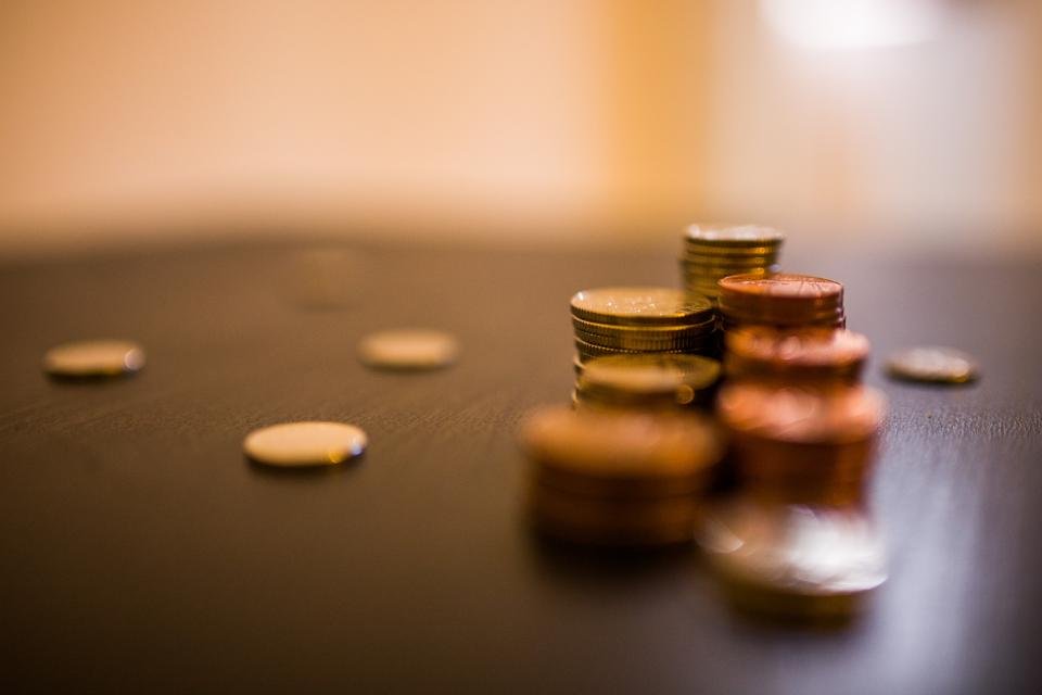 Stacks of coins on a table